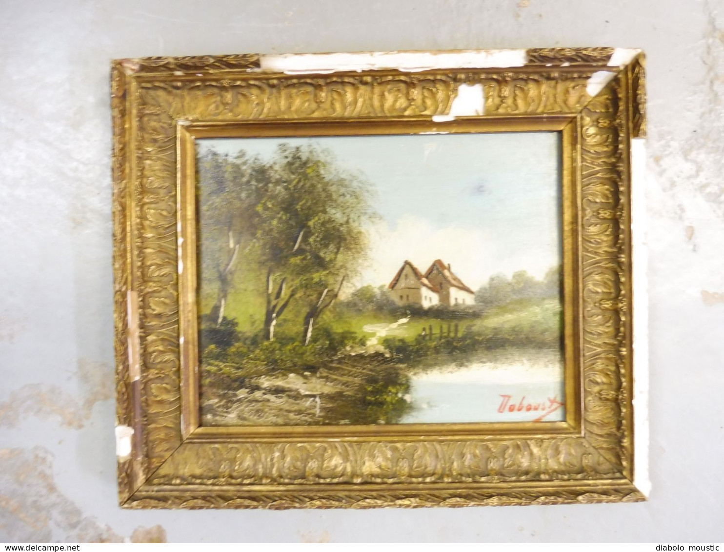 TABLEAU (petite Maison Au Bord D'une Mare)= 37 X 31cm ,Signé Dobousy ? "Nos 20 Ans De Mariage" Daté 86  (1886 Ou 1986) ? - Other & Unclassified