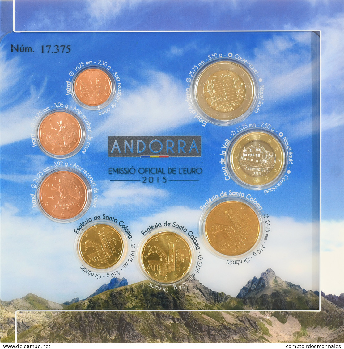 Andorre, Coffret 1c. à 2€, 2015, Monnaie De Paris, BU, FDC - Andorra