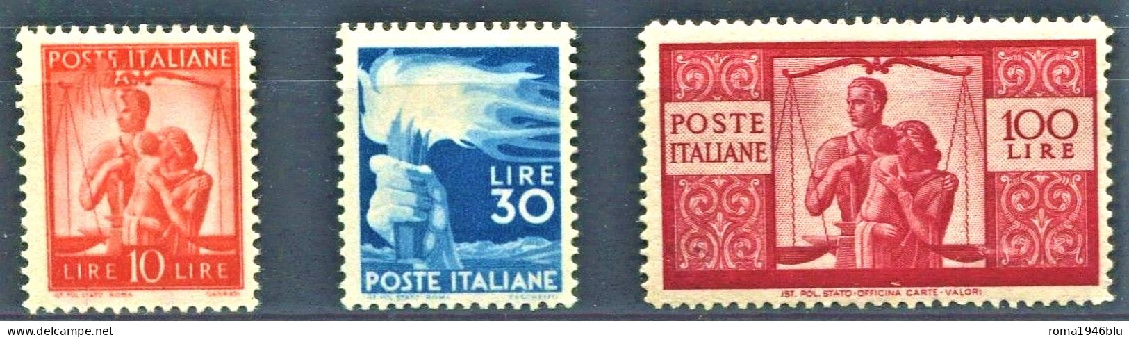 REPUBBLICA 1946 DEMOCRATICA 3 VALORI BEN CENTRATI ** MNH LUSSO C. DIENA - 1946-60: Mint/hinged