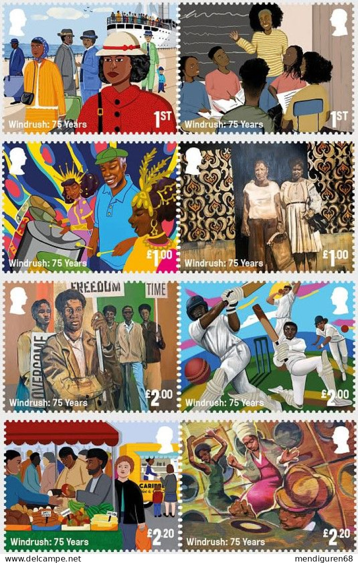 GROSSBRITANNIEN GRANDE BRETAGNE GB 2023 75 YEARS WINDRUSHWINDRUSH CRICKET CARNIVAL FOOD MUSIC SET 8V MNH SG 4847-54 - Unused Stamps