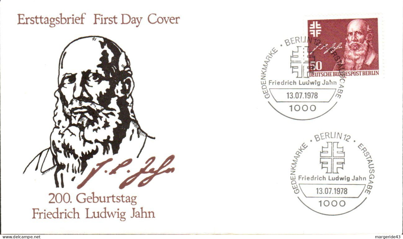 BERLIN FDC 1978 FRIEDRICH LUDWIG JAHN - 1971-1980