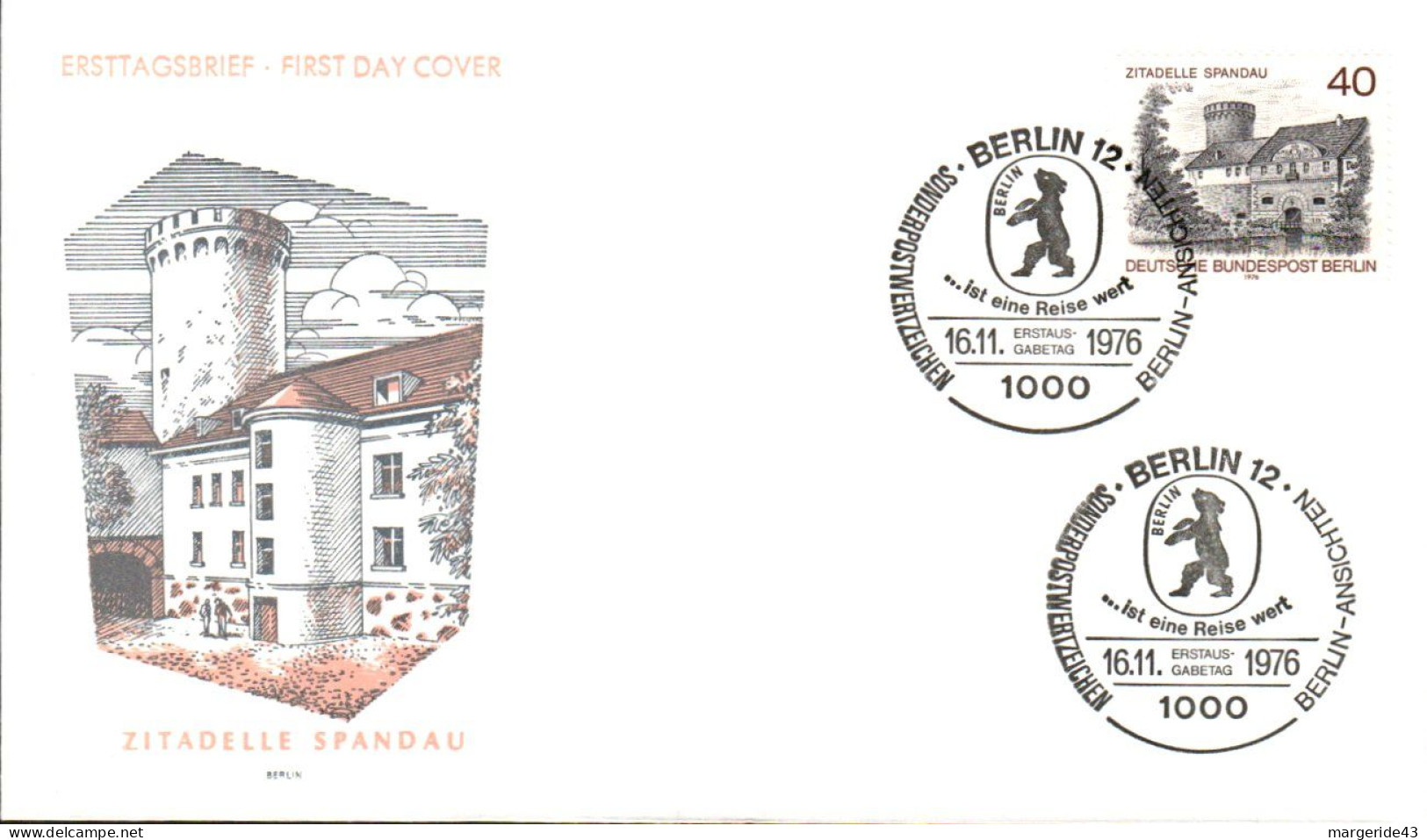 BERLIN FDC 1976 ZITADELLE SPANDAU - 1971-1980