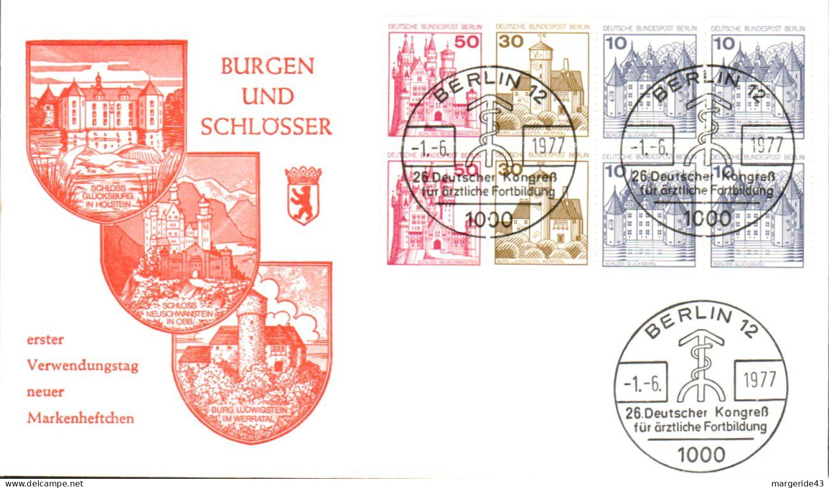 BERLIN FDC 1977 CARNET CHATEAUX - 1971-1980