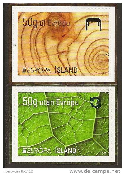 L'ISLANDE - L'EUROPE 2011 - SUJET ANNUEL " LES FORÊTS  ;. - SÉRIE 2 V  ADHÉSIFS DE CARNET - 2011