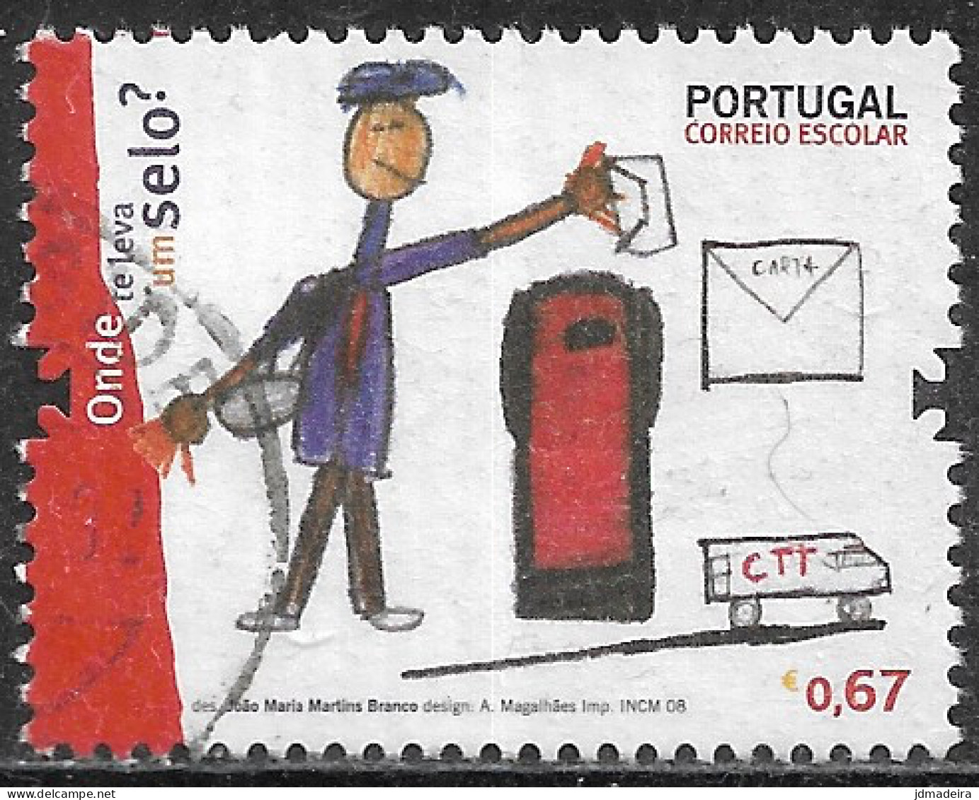 Portugal – 2008 School Mail 0,67 Used Stamp - Oblitérés