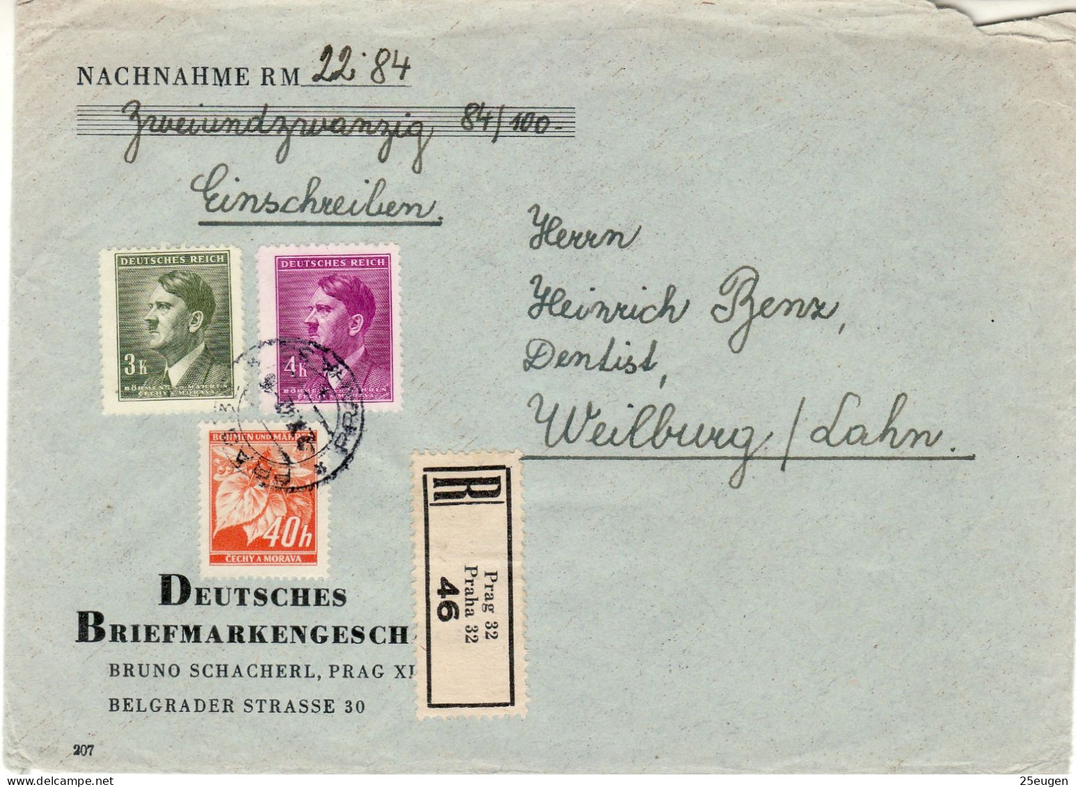 BOHEMIA & MORAVIA 1942 R - LETTER SENT FROM PRAG TO WEILBURG - Briefe U. Dokumente