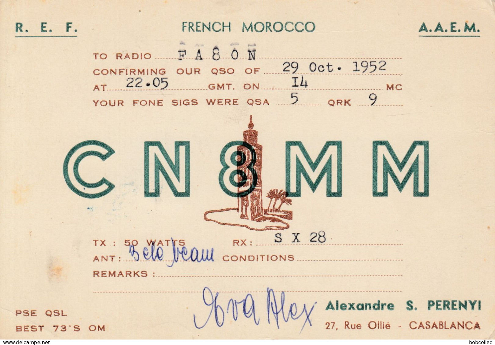 QSL - CN8MM - French -Morocco - Oct 1952 - Radio