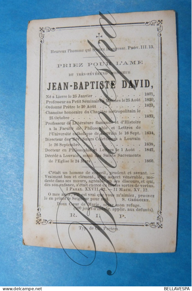 Jean Baptiste DAVID Lier 1801-1866 Professor Seminarie Mechelen Leuven KUL Directeur Dokter In Letteren En Wijsbegeerte - Naissance & Baptême