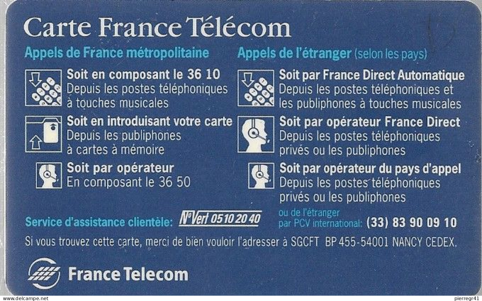 1-CARTE FRANCE TELECOM-PUCE BULL H-INTERNATIONAL- TBE -  Cartes Pastel   