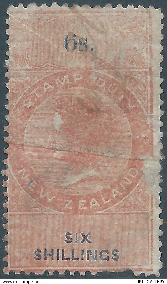 Nouvelle-Zélande-NEW ZELAND,Revenue Stamp Tax Fiscal,Stamp Duty 6s.Six Shillings,used Very Old With Creases,penalized! - Post-fiscaal