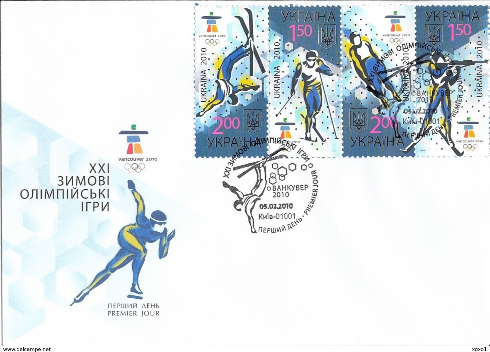 Ukraine 2010 MiNr. 1068 - 1071 Olympic Games Winter Vancouver Freestyle, Cross-country Skiing, Biathlon FDC	6,60 € - Hiver 2010: Vancouver