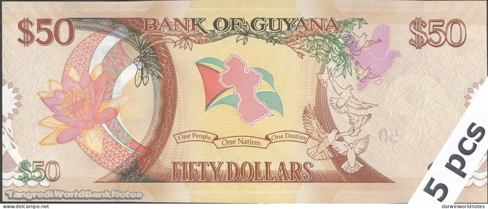 DWN - GUYANA P.41 - 50 Dollars ND (2016) UNC - Prefix AA - DEALERS LOT X 5 - Guyana