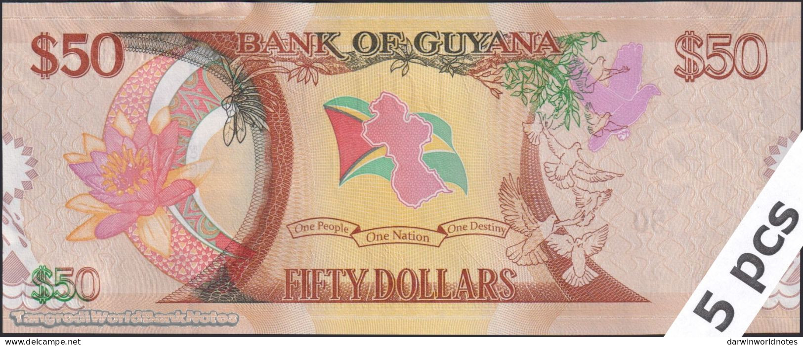 DWN - GUYANA P.41 - 50 Dollars ND (2016) UNC - Prefixe AB - DEALERS LOT X 5 - Guyana