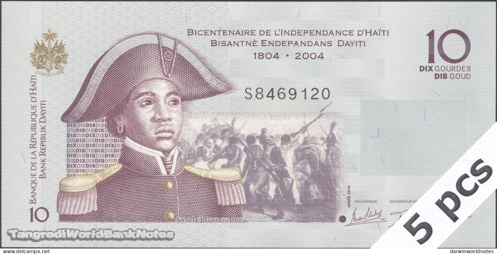 DWN - HAITI P.272h - 10 Gourdes 2004 (2016) UNC Hybrid Substrate - Various Prefixes - DEALERS LOT X 5 - Haiti