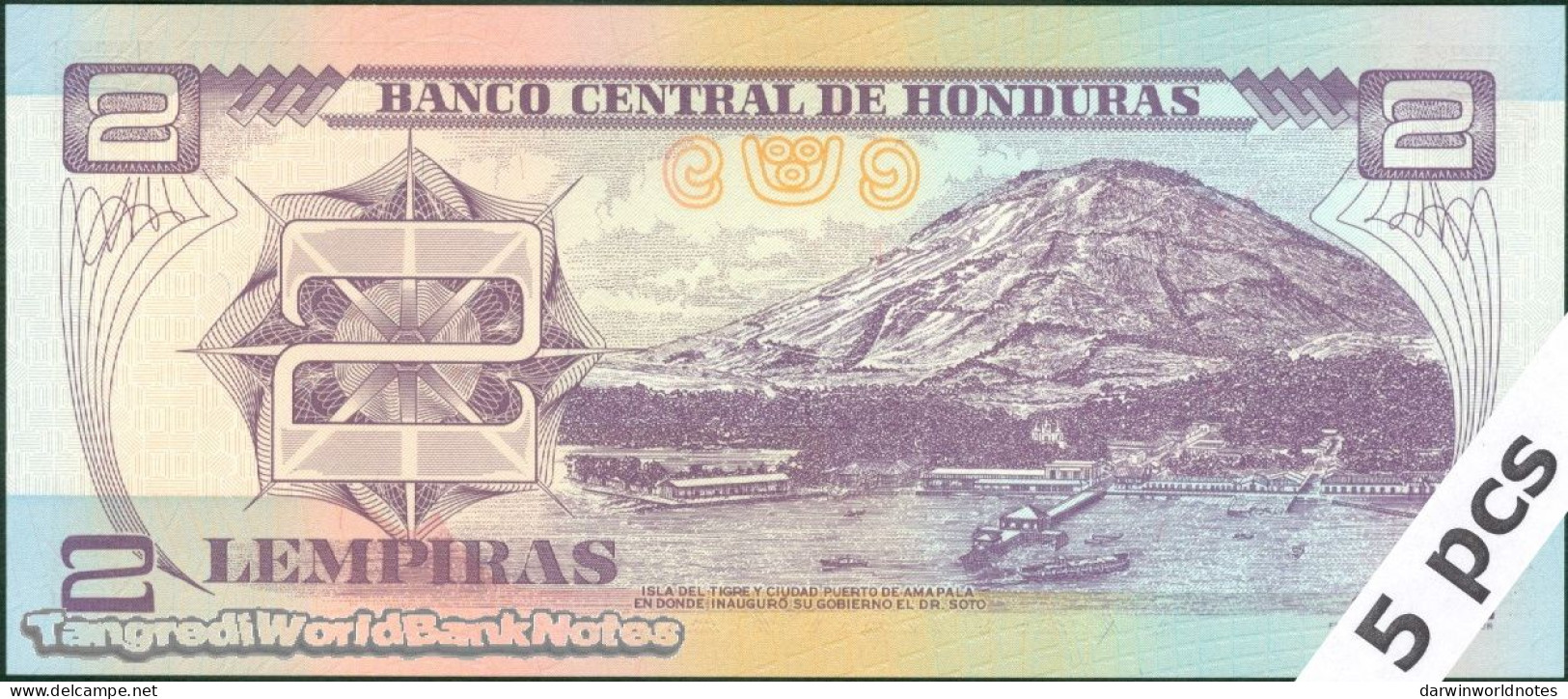 DWN - HONDURAS P.80Ae - 2 Lempiras 2004 UNC - Various Prefixes - DEALERS LOT X 5 - Honduras