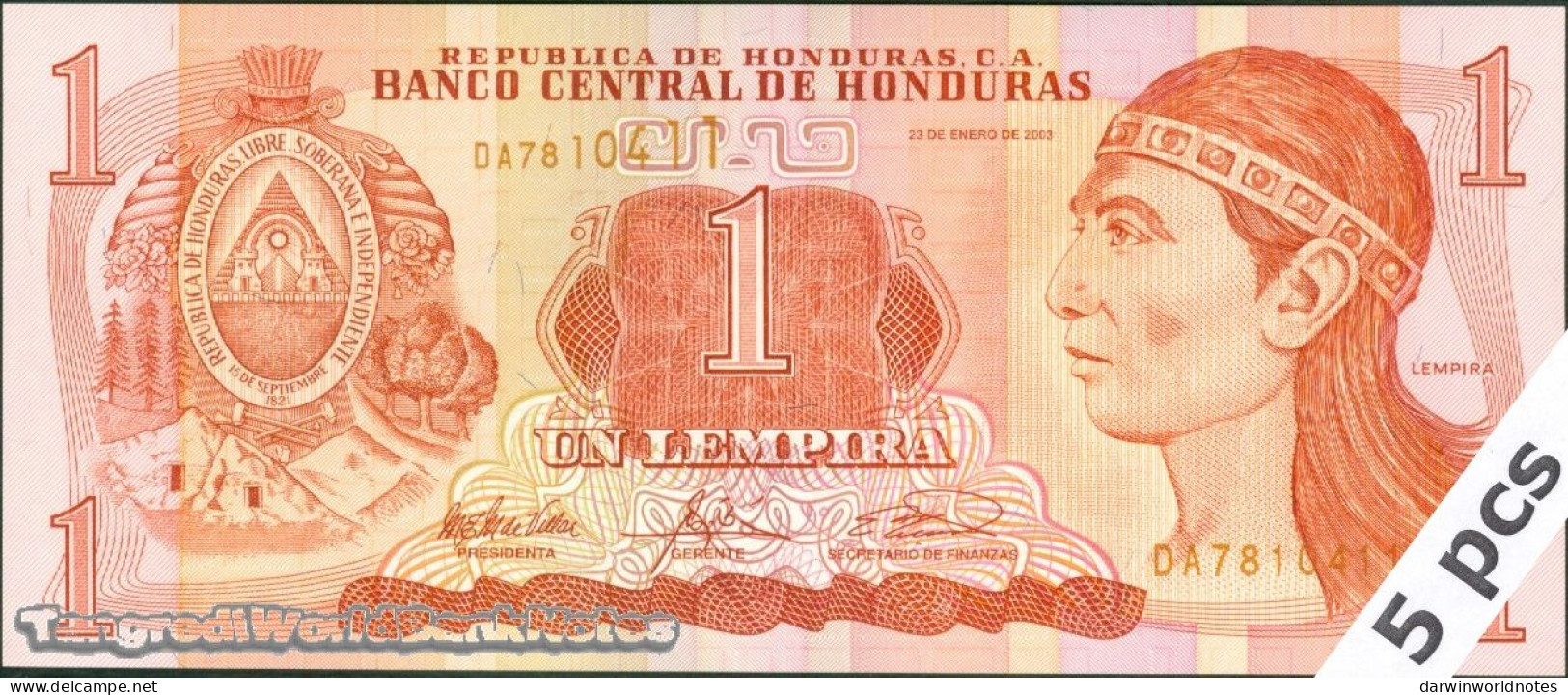 DWN - HONDURAS P.84c - 1 Lempira 2003 UNC - Various Prefixes - DEALERS LOT X 5 - Honduras