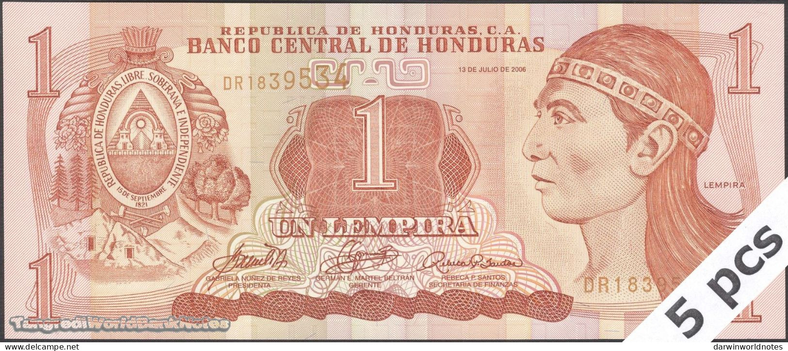 DWN - HONDURAS P.84e - 1 Lempira 2006 UNC - Various Prefixes - DEALERS LOT X 5 - Honduras