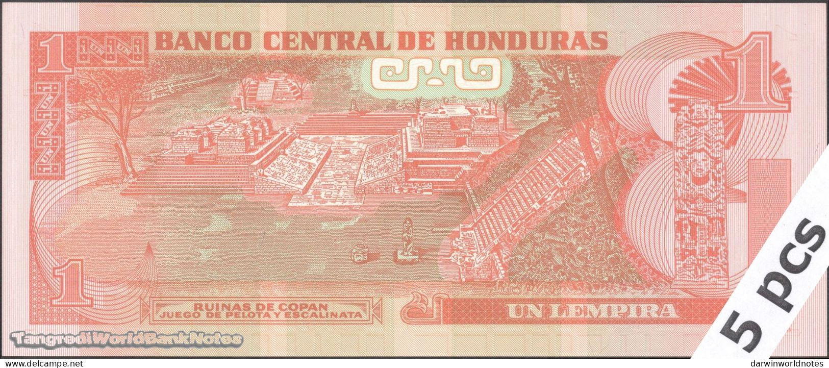 DWN - HONDURAS P.89a - 1 Lempira 2008 UNC - Various Prefixes - DEALERS LOT X 5 - Honduras