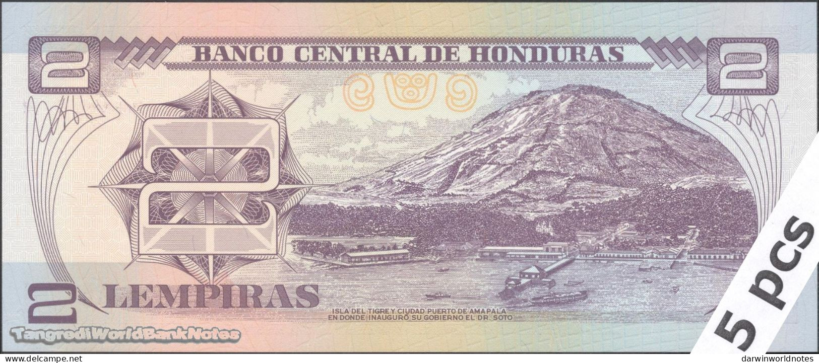 DWN - HONDURAS P.90a - 2 Lempiras 2008 UNC - Various Prefixes - DEALERS LOT X 5 - Honduras