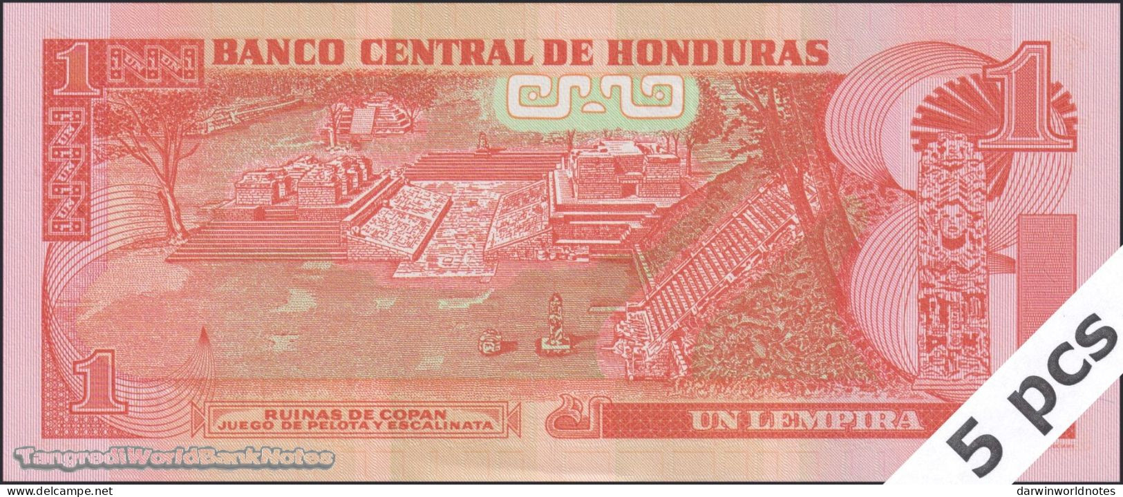 DWN - HONDURAS P.96b - 1 Lempira 2014 (2016) UNC - Various Prefixes - DEALERS LOT X 5 - Honduras