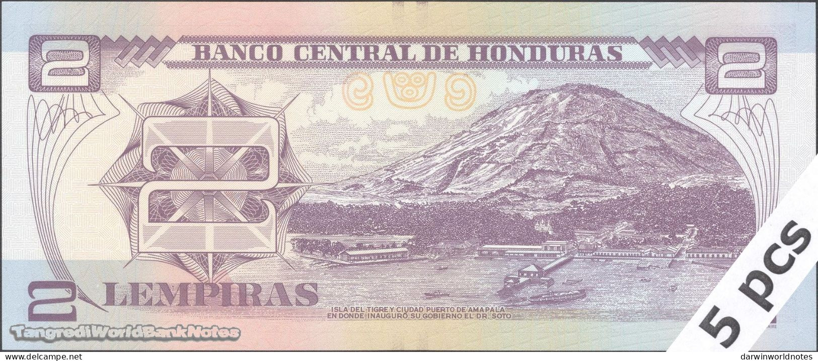 DWN - HONDURAS P.97b - 2 Lempiras 2014 (2016) UNC - Various Prefixes - DEALERS LOT X 5 - Honduras