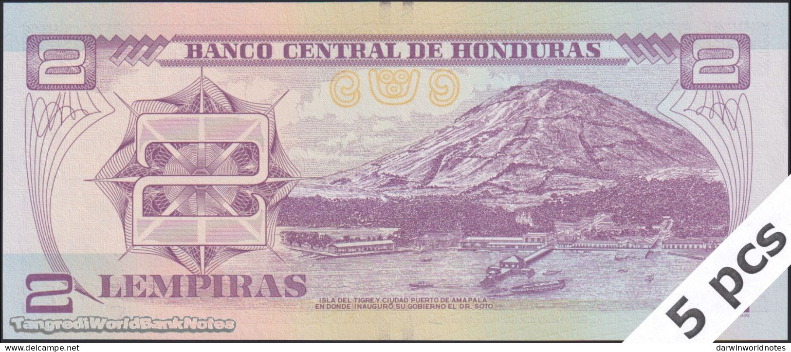 DWN - HONDURAS P.97d - 2 Lempiras 2019 (2021) UNC - Various Prefixes - DEALERS LOT X 5 - Honduras