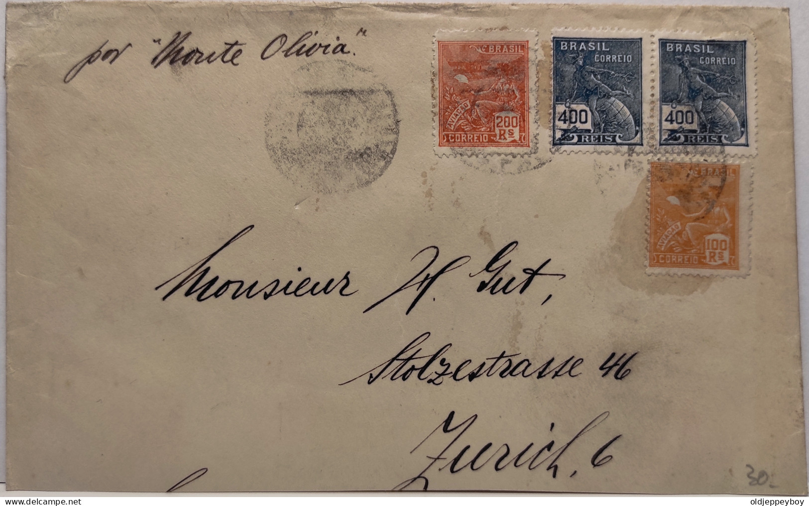 1921-22 SHIP MAIL MV Monte Olivia  WILDERBERGER BAHIA  BRASIL BRAZIL  COVER TO ZURICH SWITZERLAND  - Entiers Postaux