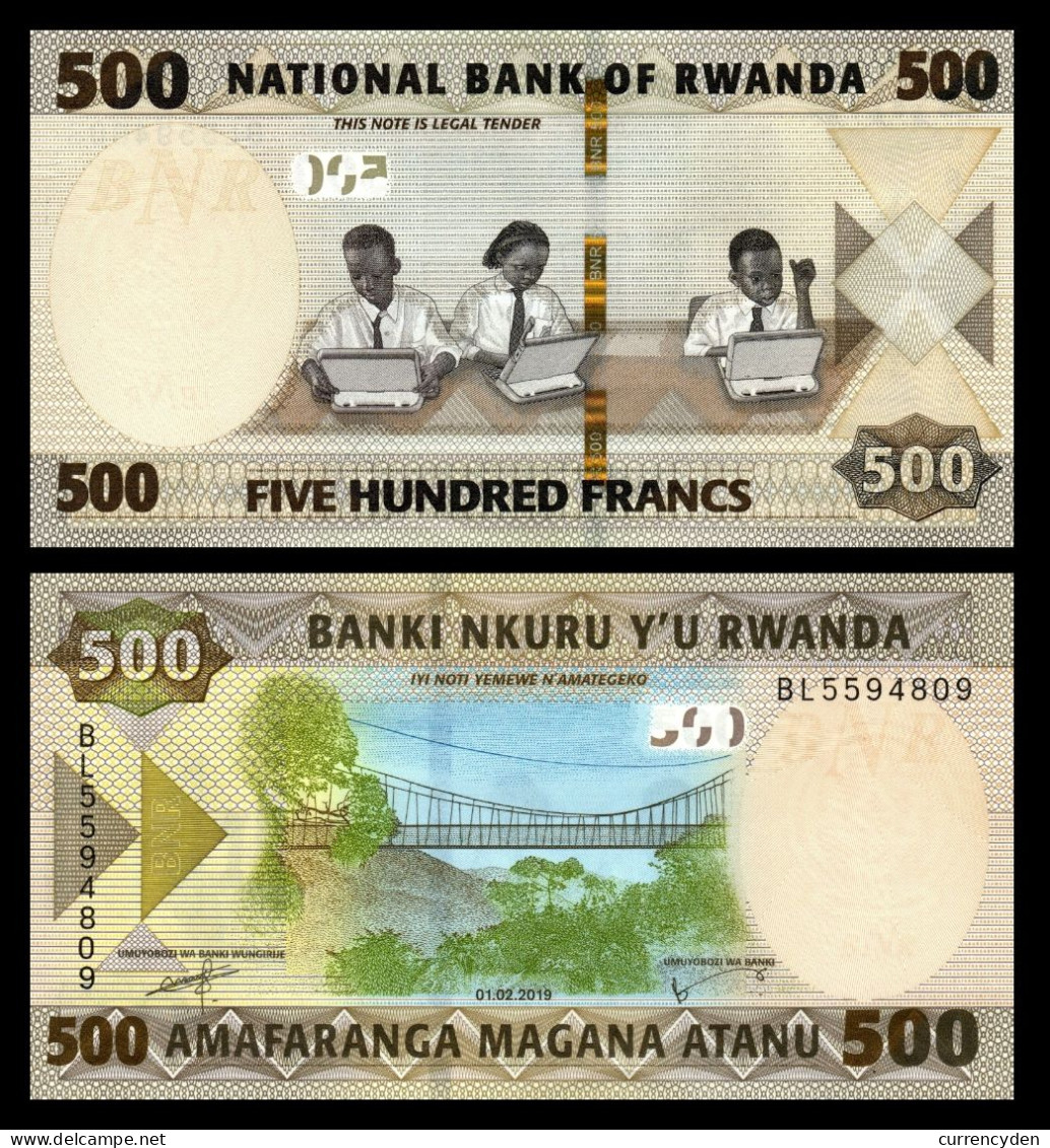 Rwanda 500 Francs, Rope Bridge In National Park / Students And Lap Tops UNC 2019 - Ruanda