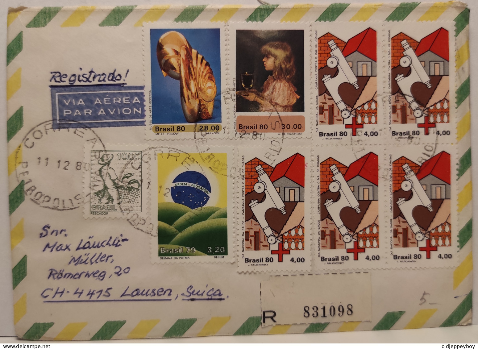 1980 REGISTERED  AIRMAIL RIO DE JANEIRO  BRASIL BRAZIL  COVER TO LAUSEN SUISSE SWITZERLAND  - Entiers Postaux