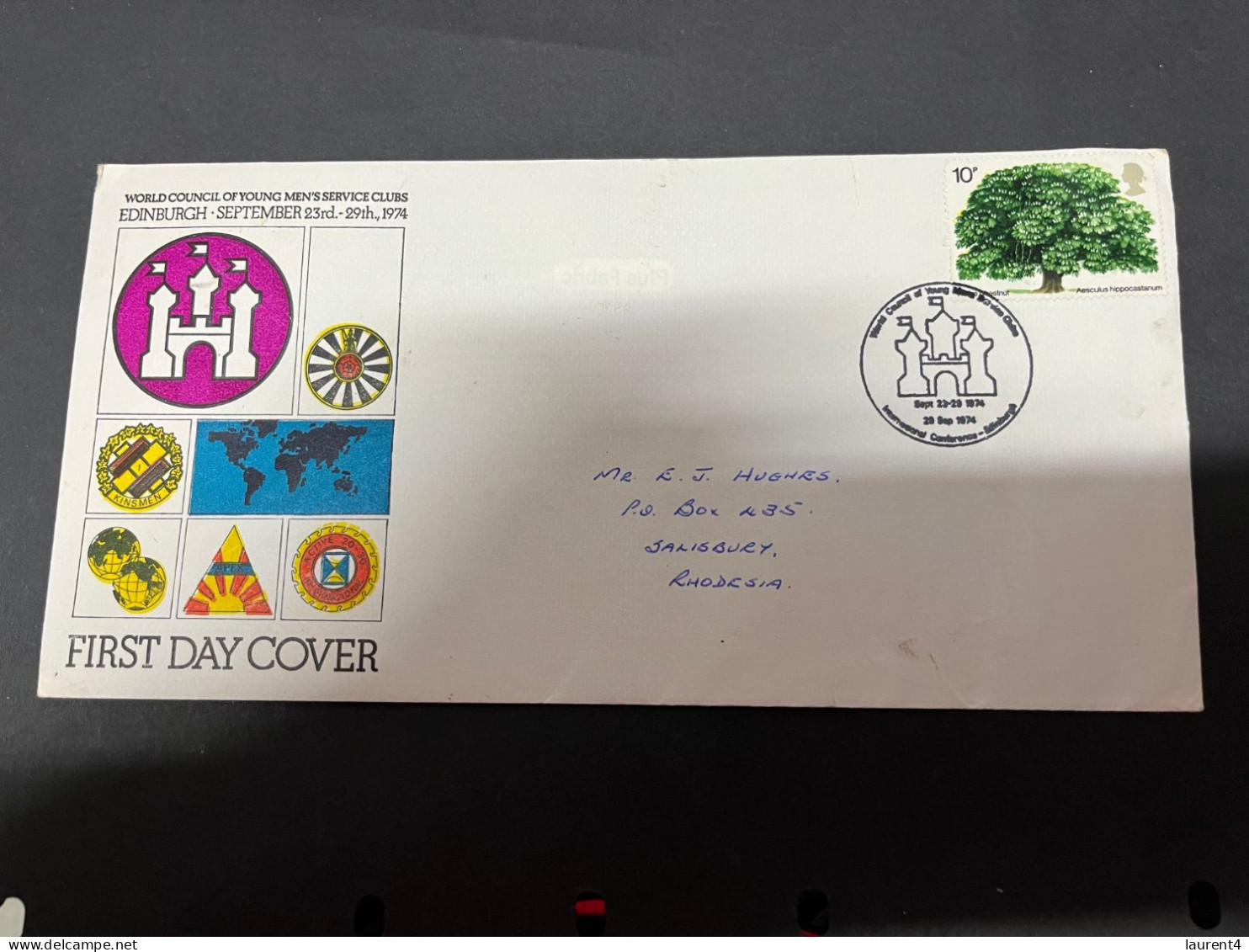 6-9-2023 (4 T 25) UK FDC Cover - Posted To Rhodesia - 1974 - Service Club Of Youg Men's - 1971-1980 Decimal Issues