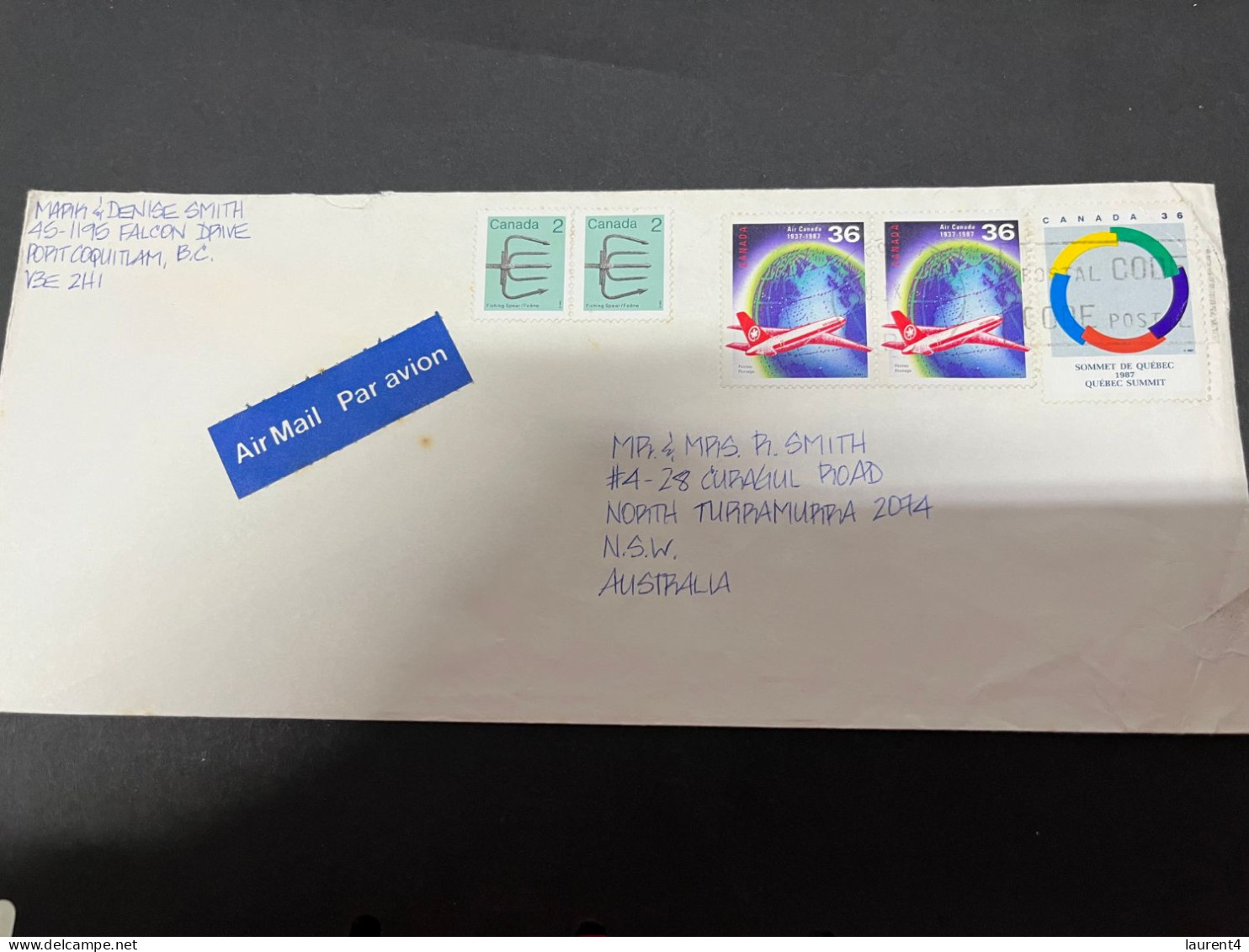 6-9-2023 (4 T 25) Canada Letter Posted To Australia (1980's) - Briefe U. Dokumente