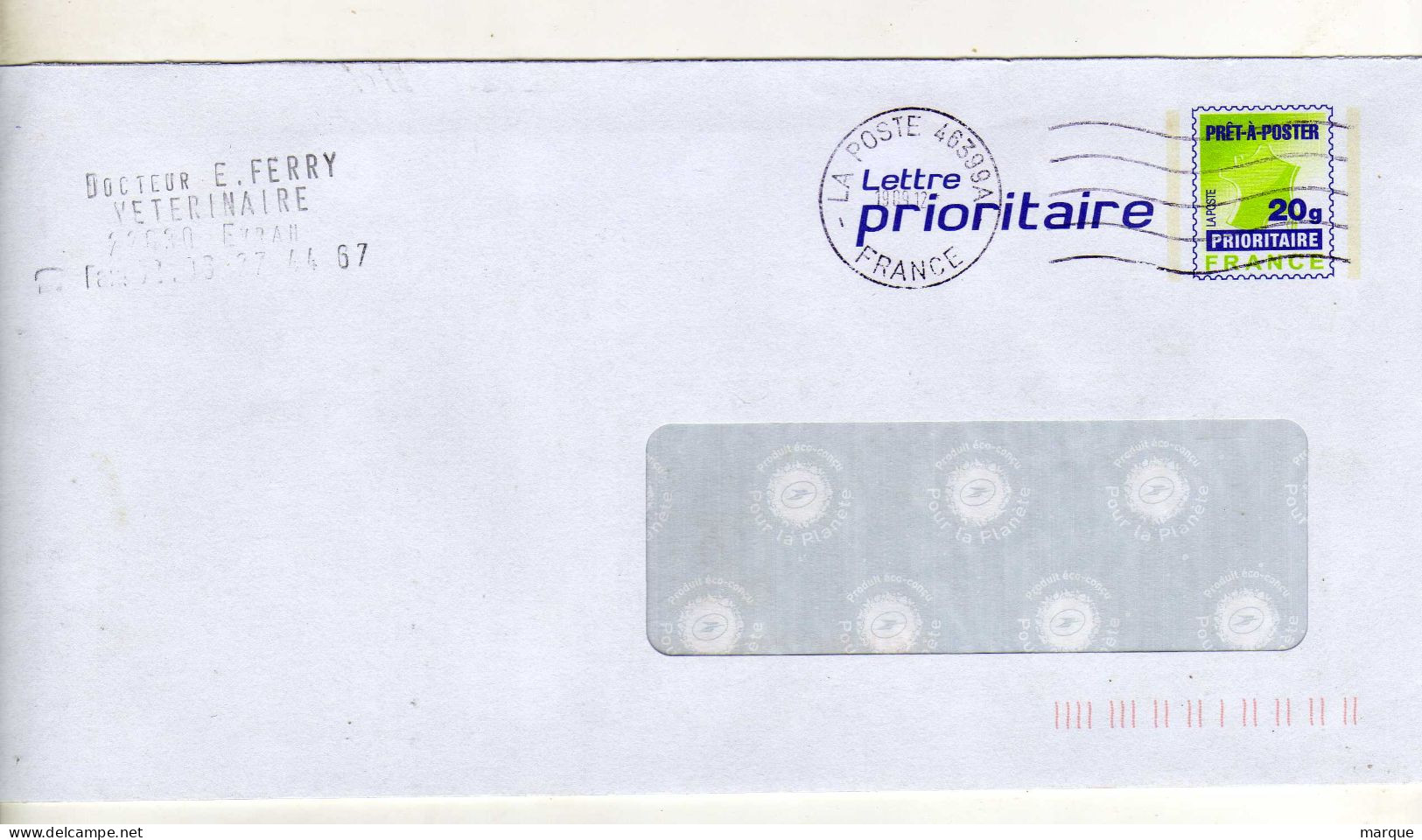 Enveloppe FRANCE Prêt à Poster Lettre Prioritaire Oblitération LA POSTE 46399A 19/09/2012 - Prêts-à-poster:  Autres (1995-...)