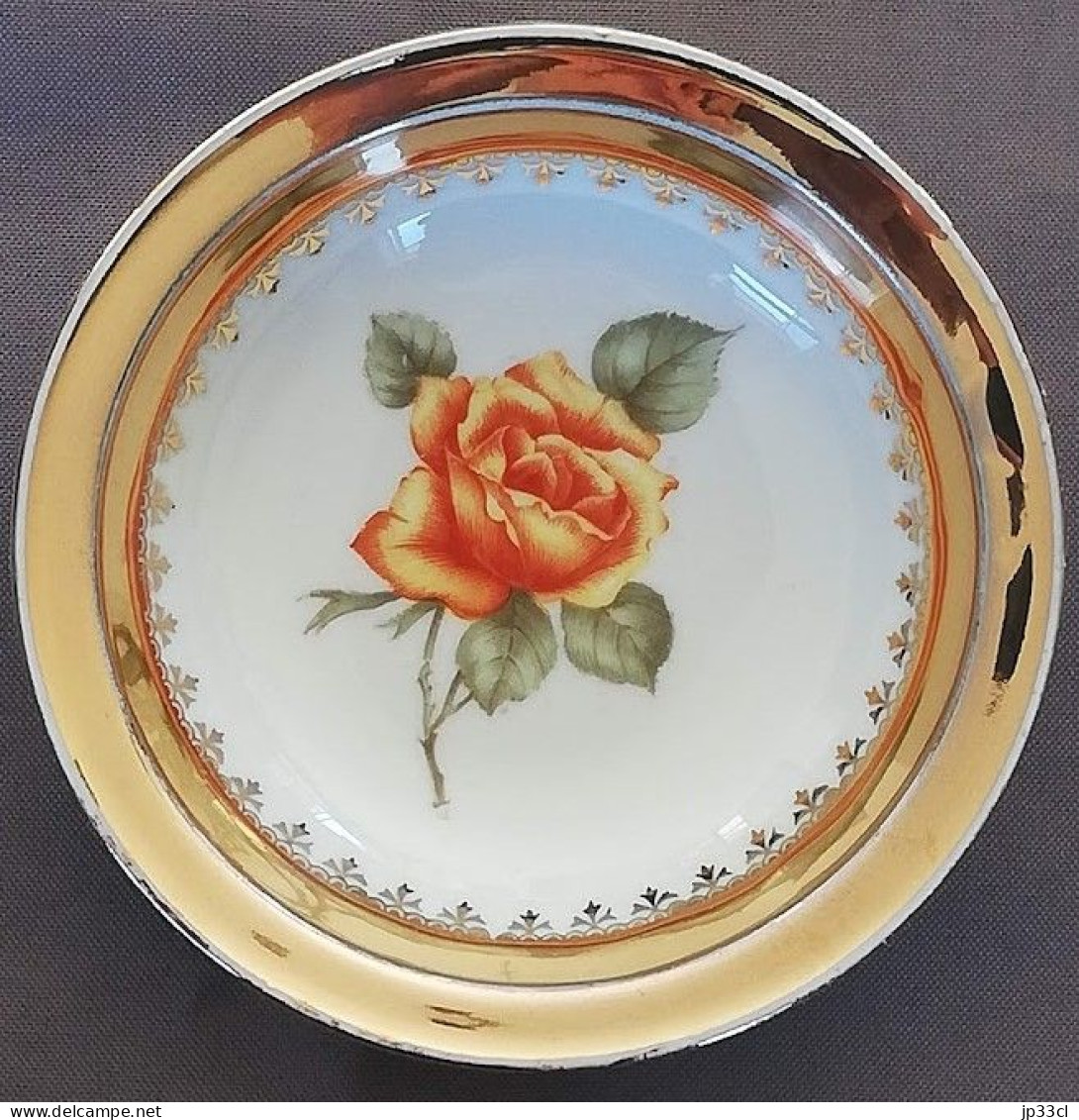 Petit Plat Rond Avec Rose "Kunst Bavaria - Echt Glansgold" (or Véritable) - Bavaria (DEU)