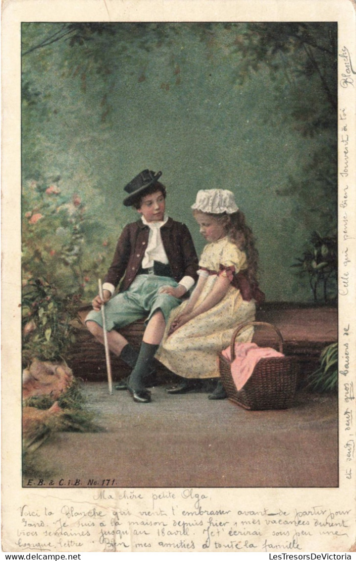 ENFANT - Dessins D'Enfants - Deux Enfants Jouant Aux Adultes - Piquenique - Carte Postale Ancienne - Children's Drawings