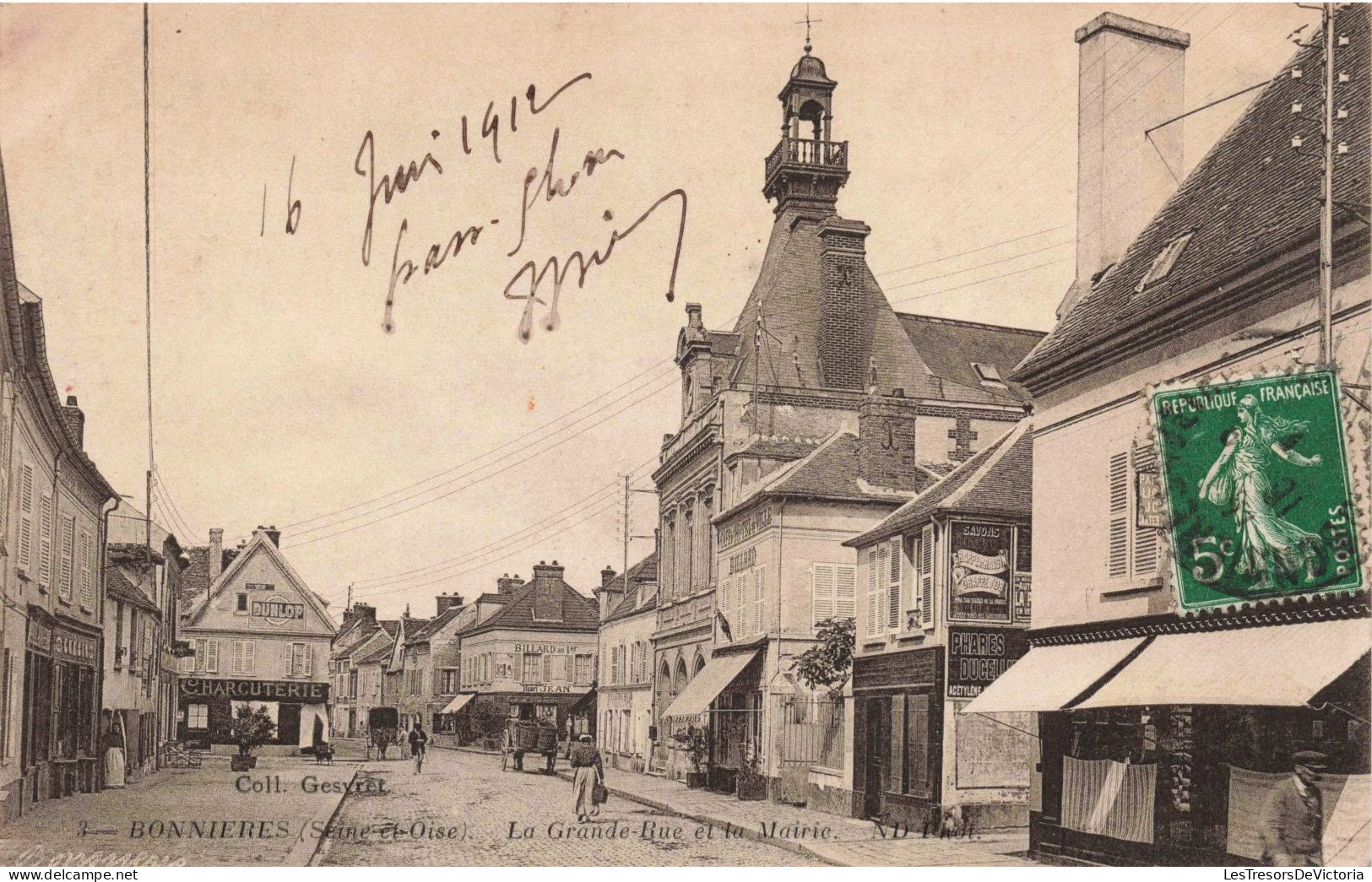 FRANCE - Yvelines - Bonnieres (Seine-et-Oise) -La Grande Rue Et La Mairie - ND - Carte Postale Ancienne - Bonnieres Sur Seine