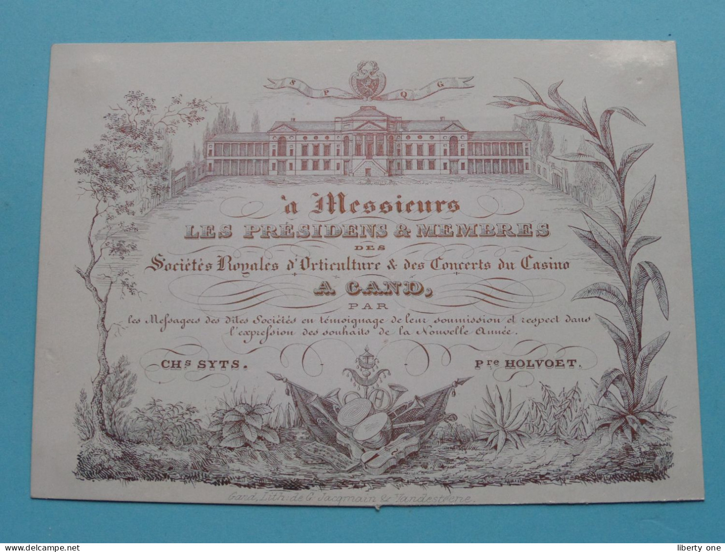 Les Président & Membres Des Orticulture/Casino à GAND( Porcelein Porcelaine ) Lith. G.Jacqmain & Vandesteene Gand ! - Visitekaartjes