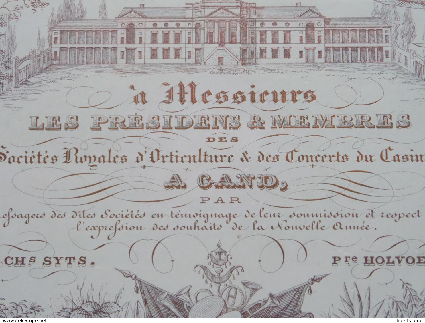 Les Président & Membres Des Orticulture/Casino à GAND( Porcelein Porcelaine ) Lith. G.Jacqmain & Vandesteene Gand ! - Visitekaartjes