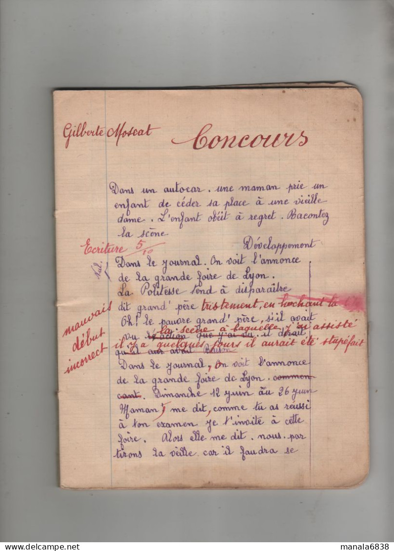 Gilberte Moscat Cahier De Concours 1940 - Non Classés