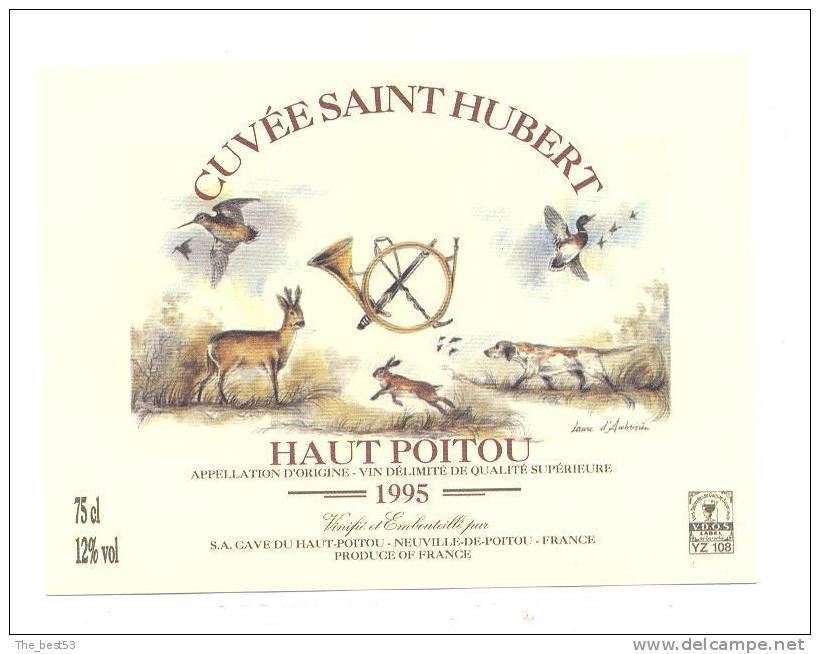 Etiquette De Vin Haut Poitou -  Cuvée Saint Hubert -Thème Chasse Et Gibiers - Illustrée Par Laure D'Ambières - Caza