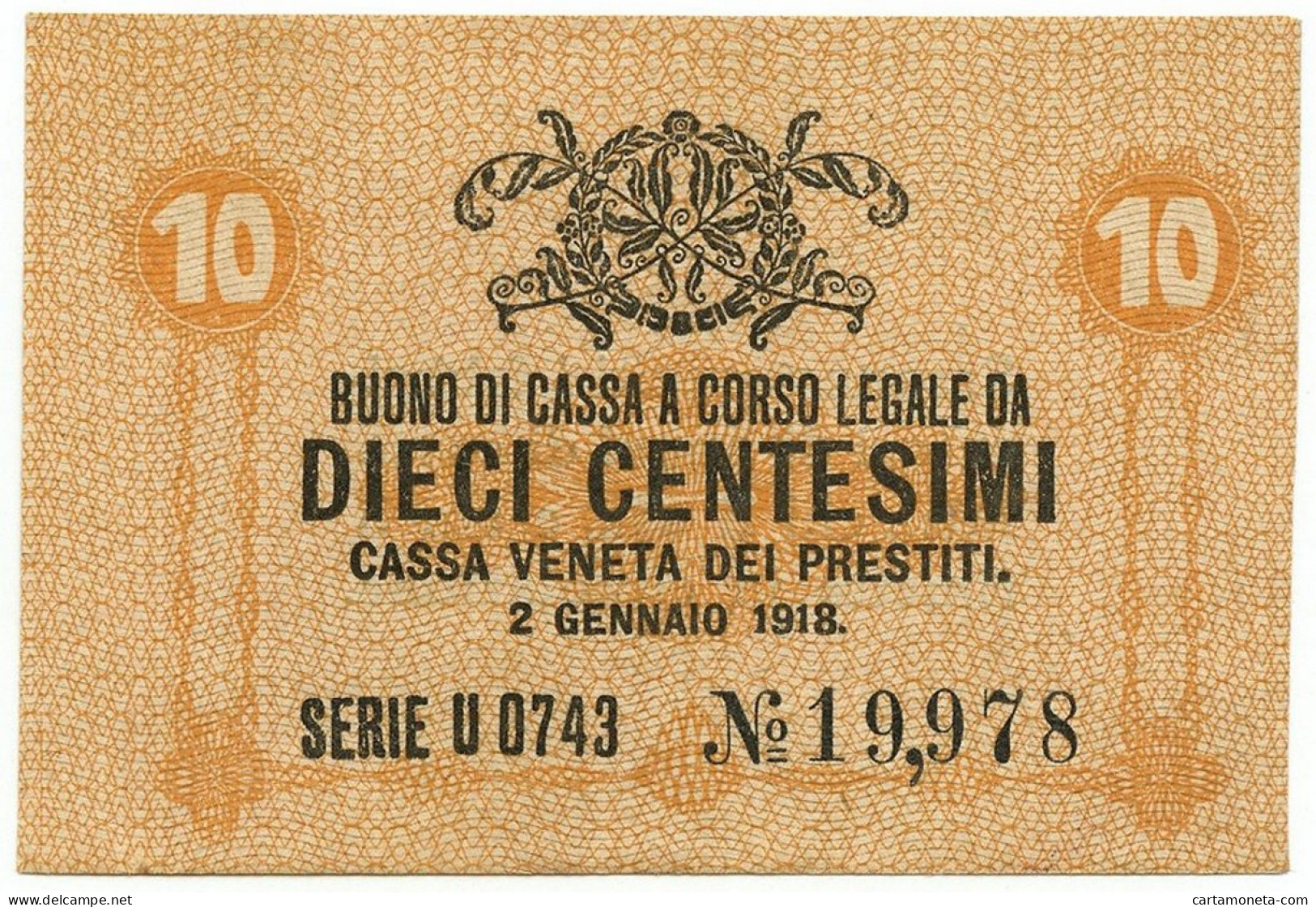 10 CENTESIMI CASSA VENETA DEI PRESTITI OCCUPAZIONE AUSTRIACA 02/01/1918 QFDS - Occupazione Austriaca Di Venezia