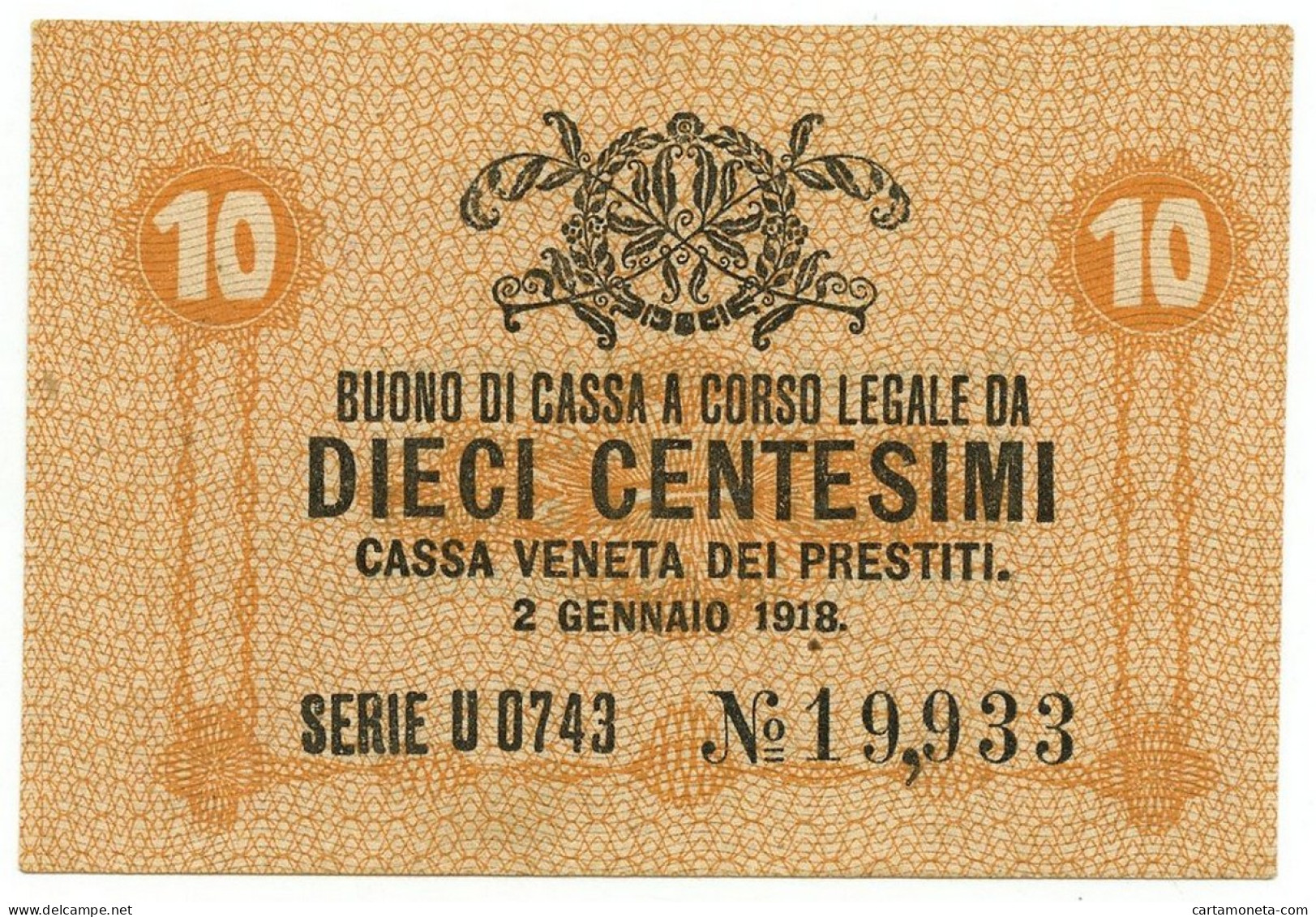 10 CENTESIMI CASSA VENETA DEI PRESTITI OCCUPAZIONE AUSTRIACA 02/01/1918 QFDS - Occupazione Austriaca Di Venezia