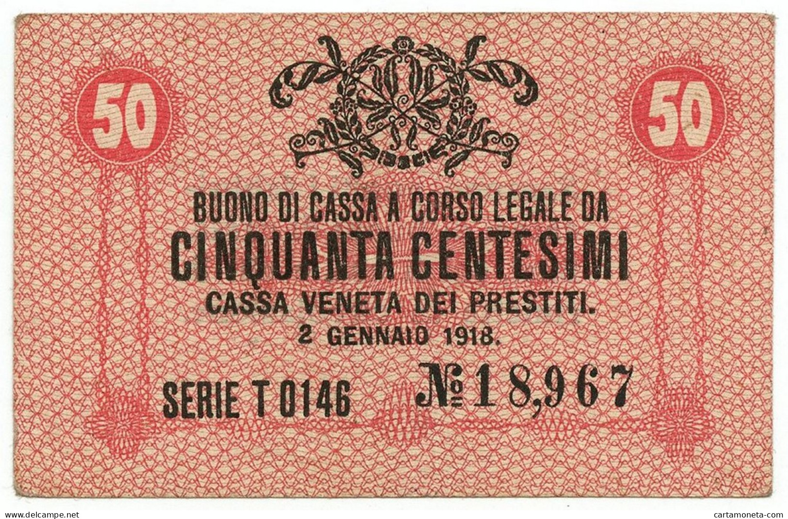 50 CENTESIMI CASSA VENETA DEI PRESTITI OCCUPAZIONE AUSTRIACA 02/01/1918 BB/SPL - Ocupación Austriaca De Venecia