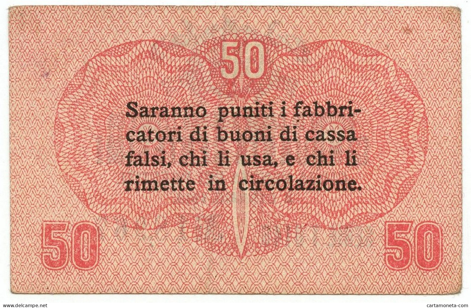 50 CENTESIMI CASSA VENETA DEI PRESTITI OCCUPAZIONE AUSTRIACA 02/01/1918 BB/SPL - Besetzung Venezia