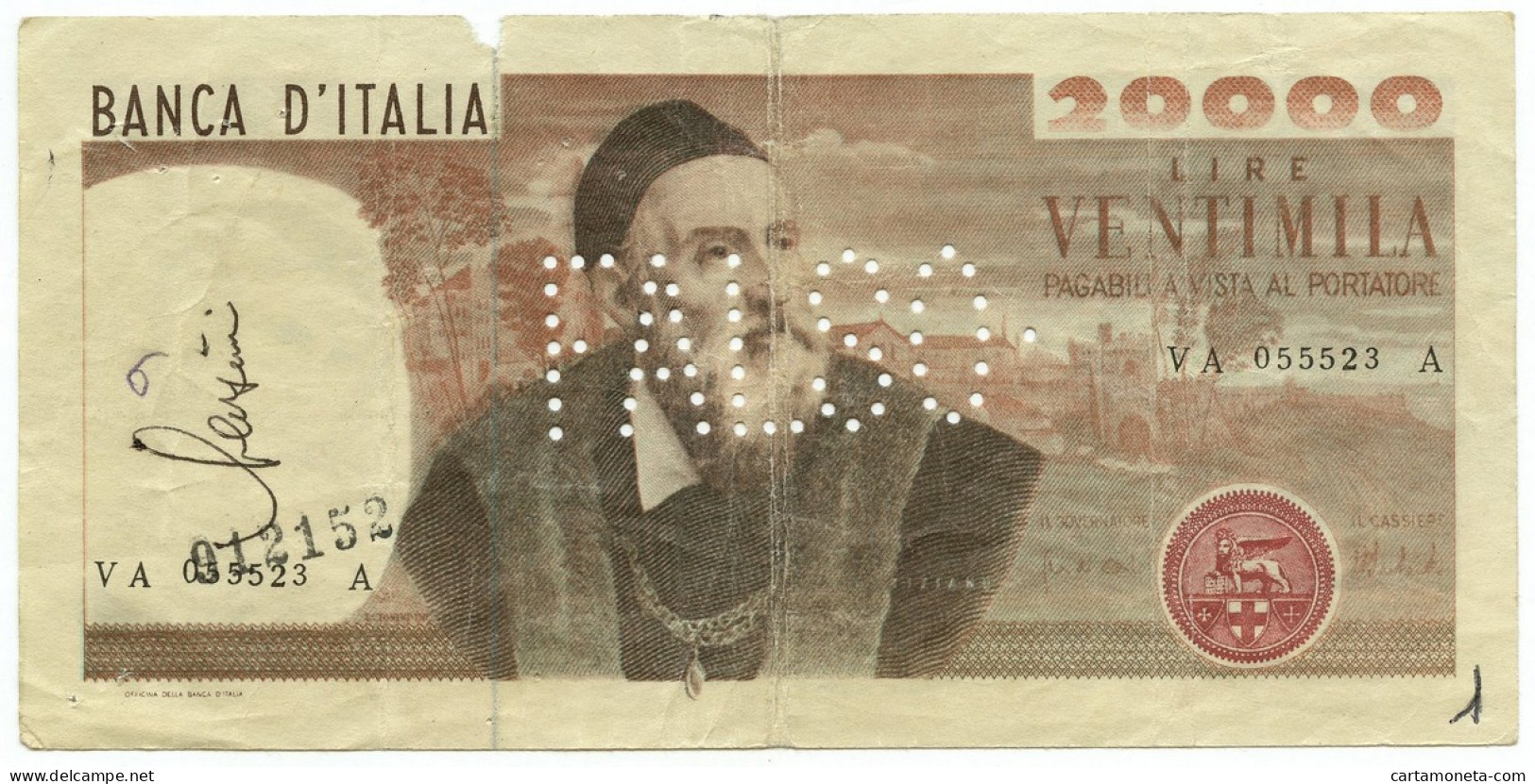 20000 LIRE FALSO D'EPOCA BANCA D'ITALIA TIZIANO 21/02/1975 QBB - [ 8] Vals En Specimen