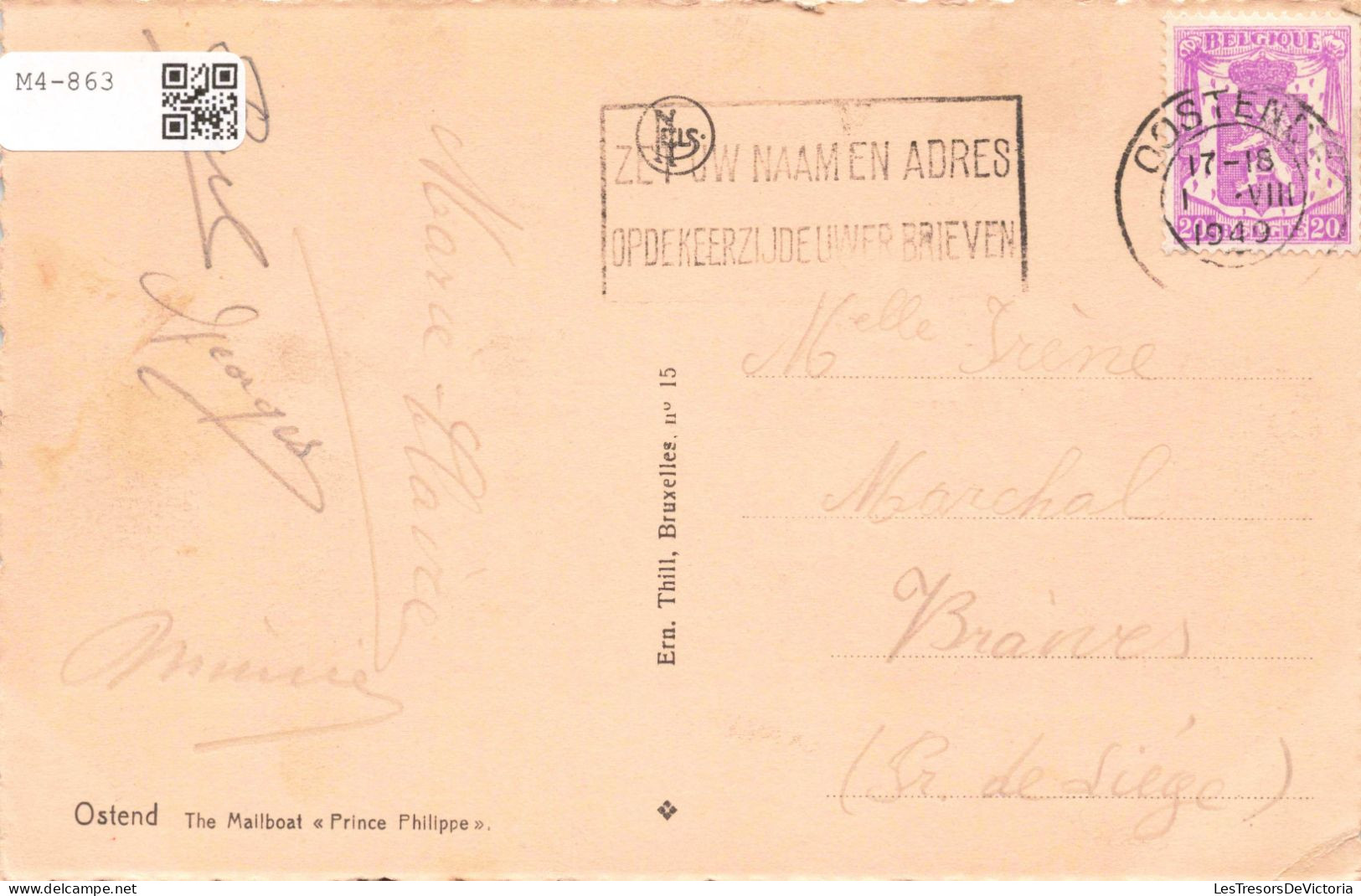 BELGIQUE - Ostende - La Malle Prince Philippe - Bateau -  Carte Postale Ancienne - Oostende