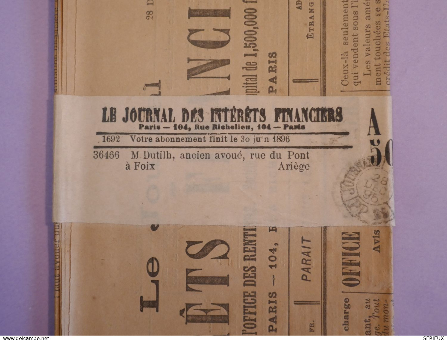 DA7 FRANCE JOURNAL  DES INTERETS FINANCIERS RR 28 DEC. 1895 ++AFFR. INTERESSANT+++ - Kranten