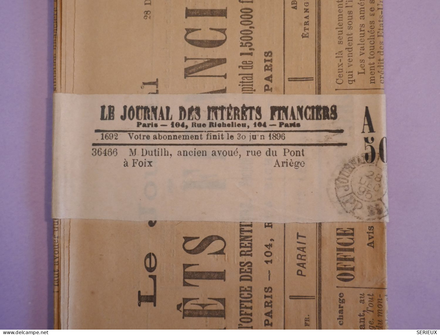 DA7 FRANCE JOURNAL  DES INTERETS FINANCIERS RR 28 DEC. 1895 ++AFFR. INTERESSANT+++ - Journaux