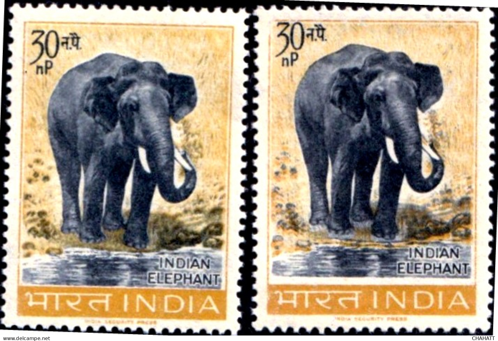 INDIAN ELEPHANT- 30np-WATERMARKED- INDIA 1963- COLOR VARIETY -MNH-IE-92 - Errors, Freaks & Oddities (EFO)