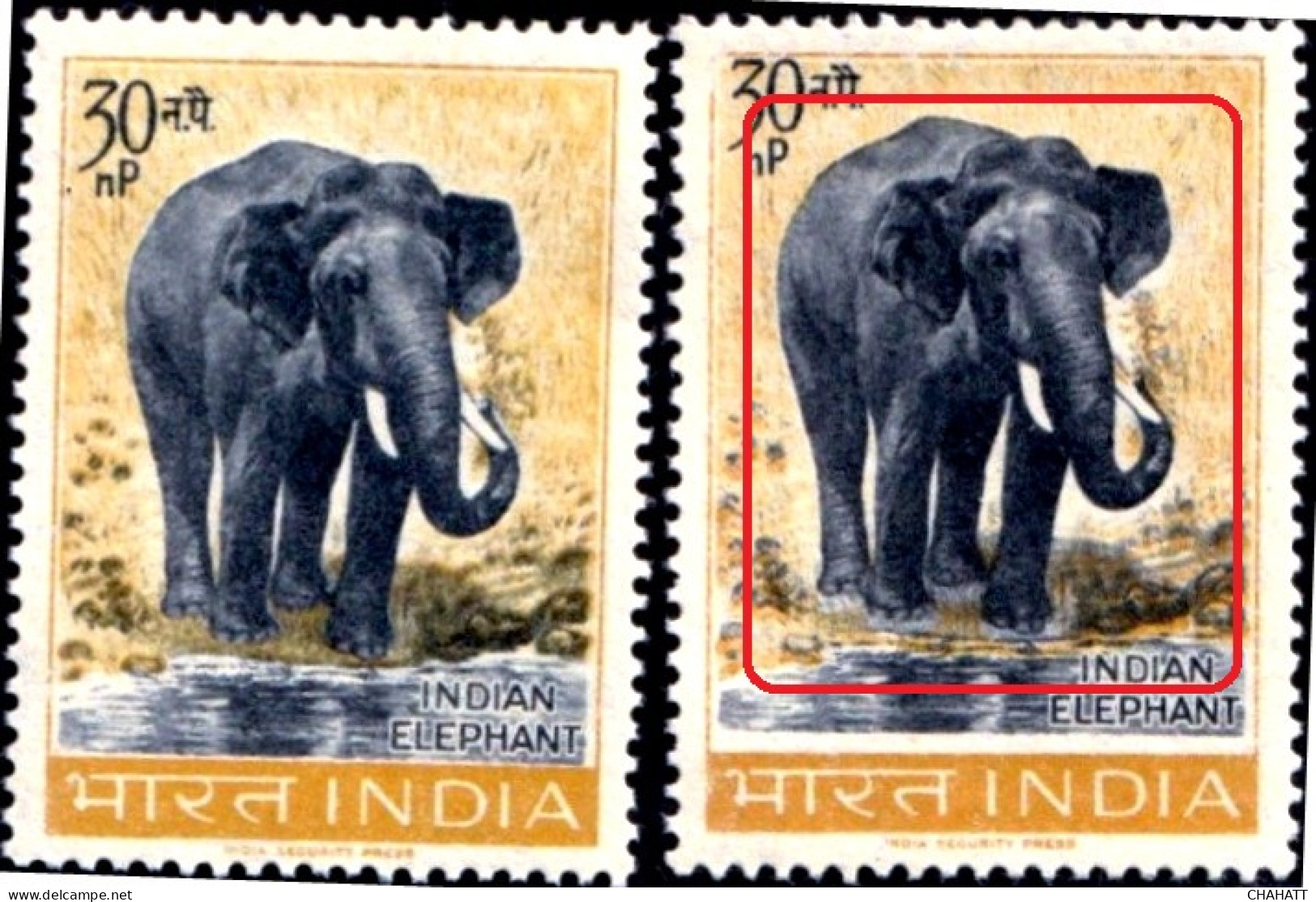 INDIAN ELEPHANT- 30np-WATERMARKED- INDIA 1963- COLOR VARIETY -MNH-IE-92 - Plaatfouten En Curiosa