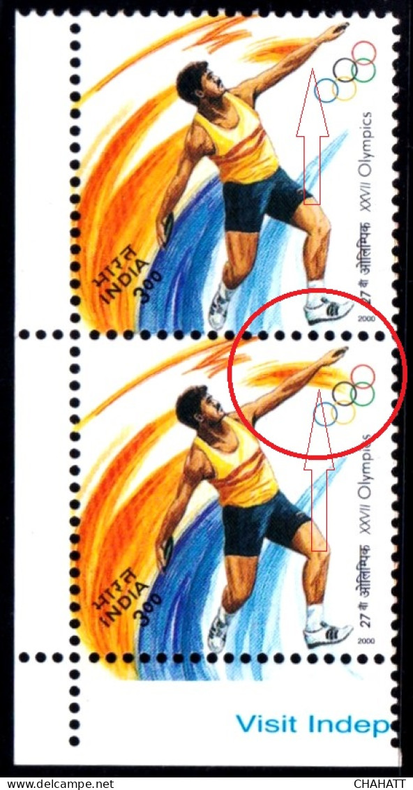 OLYMPICS- SYDNEY-2000- JAVELIN THROW- SWOOSH MISSING ERROR-INDIA-2000- ODD SHAPED-PAIR- MNH-IE-92 - Variedades Y Curiosidades